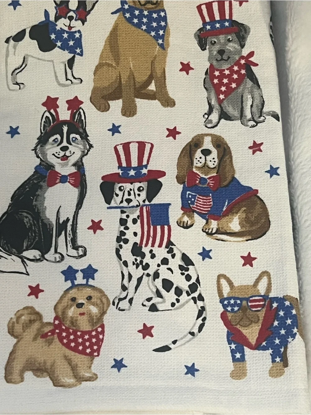Patriotic Dog Print 2 Kitchen Towels - Red, White & Blue NWT